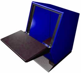 PROFILE A Console presents 12RU (535mm) of useable height in the viewing area, and up to 10RU (445mm) below the desk.  Available in 19", 21" and 650mm wide formats.